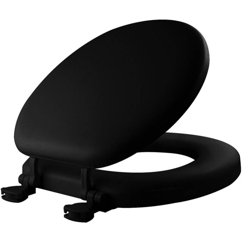 Mayfair Round Cushioned Vinyl Soft Toilet Seat in Black STA-TITE&#xae; Seat Fastening System™ an